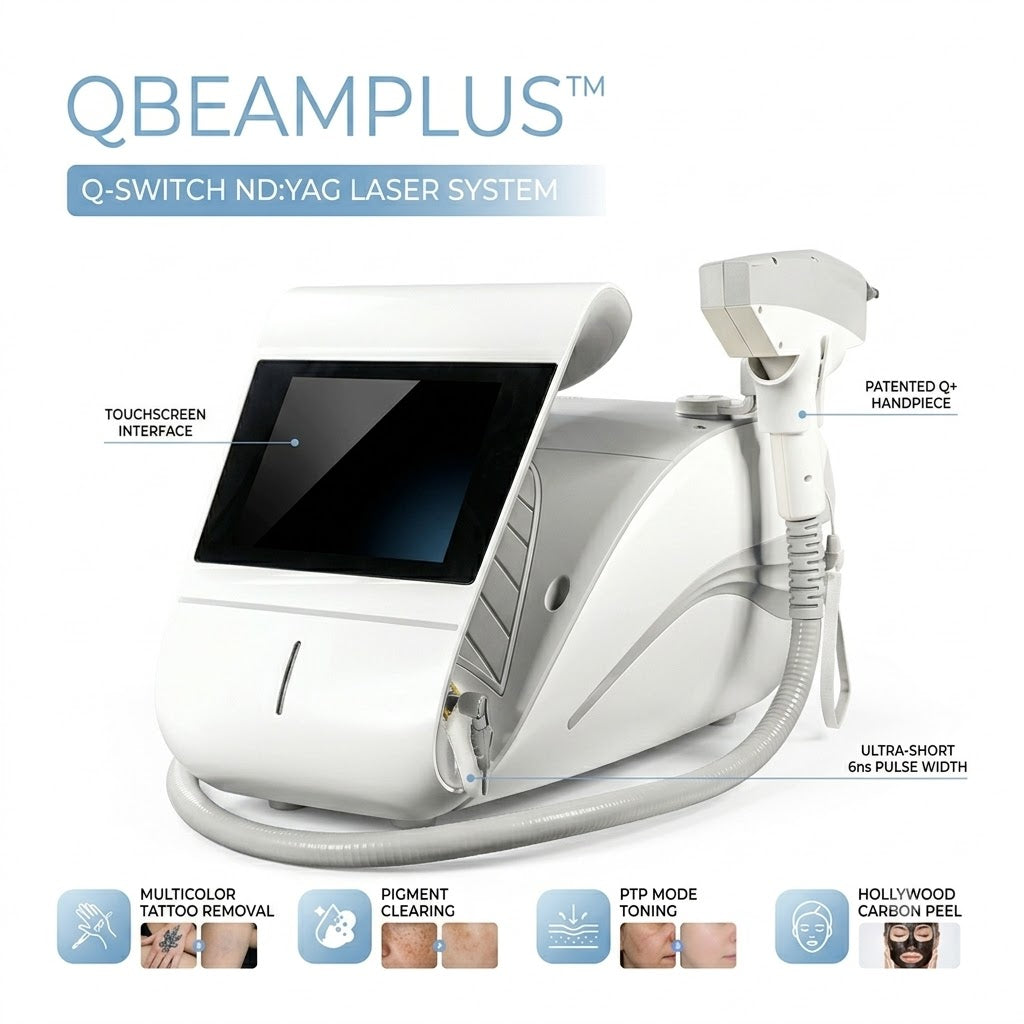 QBeamPlus™ Professional Q-Switched Nd:YAG Laser Machine – Double Rod Tattoo Removal, Pigmentation Therapy & Carbon Facial Skin Rejuvenation System
